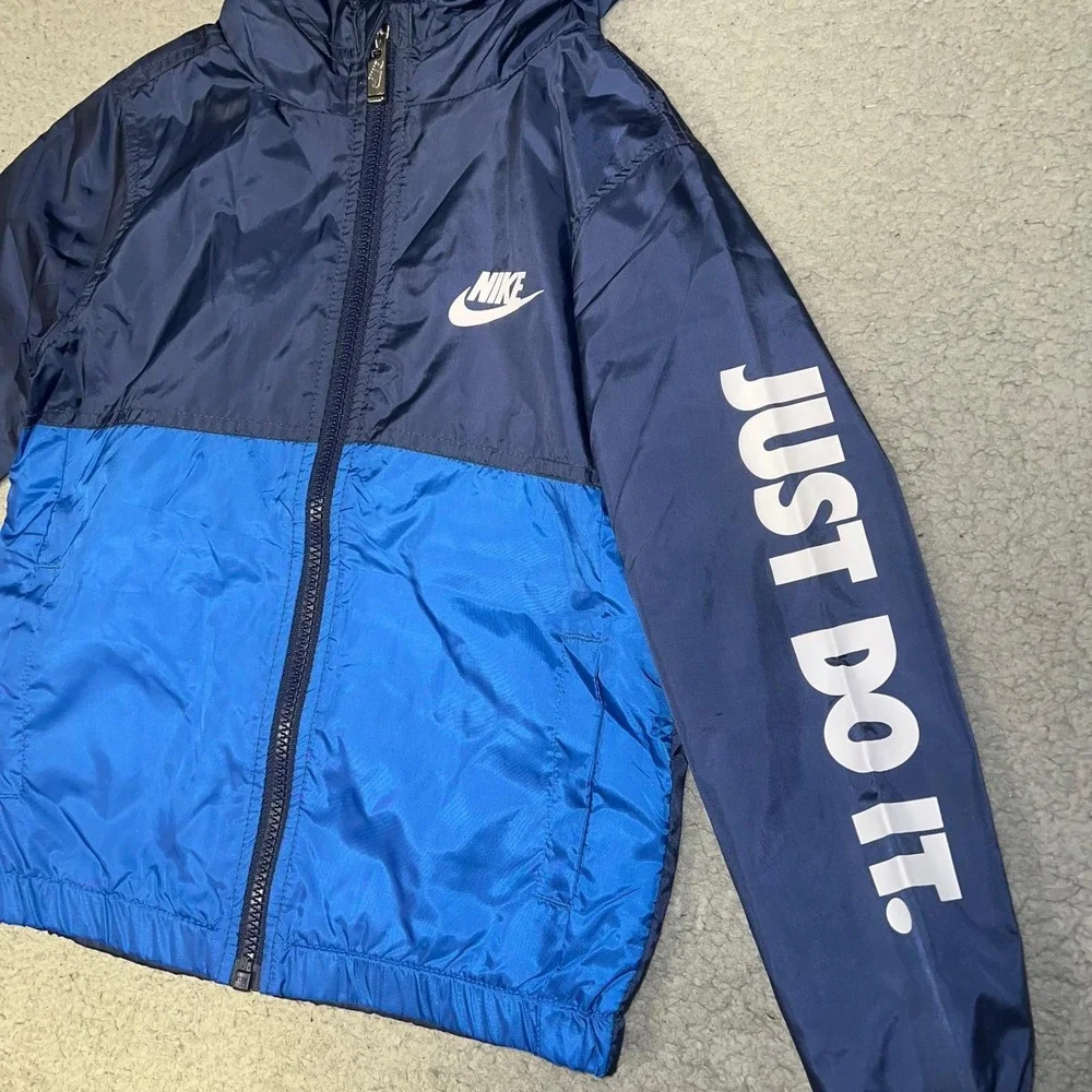 Nike Just Do It Hoodie Youth Size 4T Blue Color Block Water Resistant Windrunner